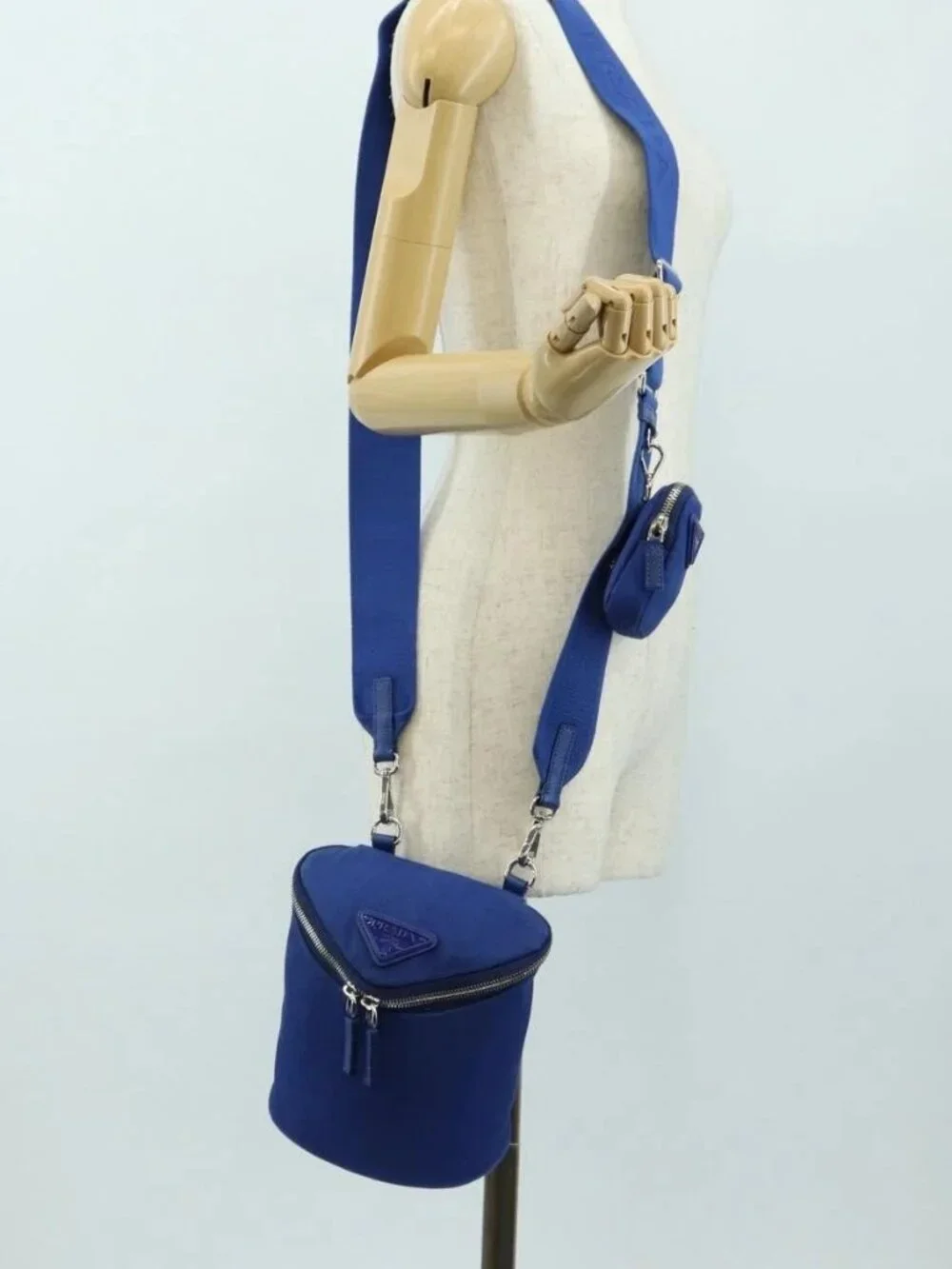 PRADA Shoulder Bag Canvas Blue Silver Auth